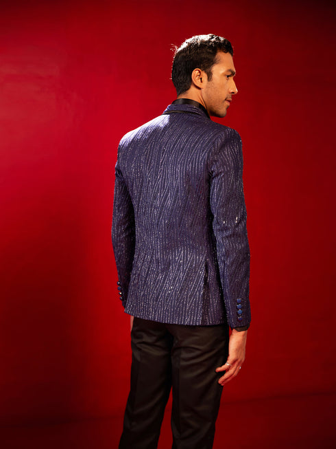 Vastramay Men's Navy Blue Silk Blend Blazer