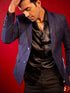 Vastramay Men's Navy Blue Silk Blend Blazer