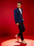 Vastramay Men's Navy Blue Silk Blend Blazer