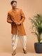 Vastramay Men's Mustard Pearl Embroidered Indo With Dhoti Set