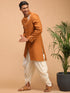 Vastramay Men's Mustard Pearl Embroidered Indo With Dhoti Set