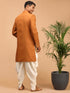 Vastramay Men's Mustard Pearl Embroidered Indo With Dhoti Set