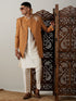 Vastramay Men's Mustard Pearl Embroidered Indo With Kurta Pant Set