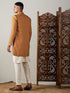 Vastramay Men's Mustard Pearl Embroidered Indo With Kurta Pant Set