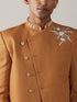 Vastramay Men's Mustard Pearl Embroidered Indo With Kurta Pant Set