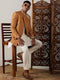 Vastramay Men's Mustard Pearl Embroidered Indo With Kurta Pant Set