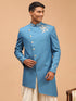 Vastramay Men's Turquoise Blue Pearl Embroidered Indo Only Top
