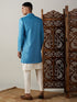 Vastramay Men's Turquoise Blue Pearl Embroidered Indo With Kurta Pant Set
