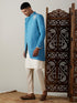 Vastramay Men's Turquoise Blue Pearl Embroidered Indo With Kurta Pant Set