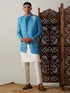 Vastramay Men's Turquoise Blue Pearl Embroidered Indo With Kurta Pant Set