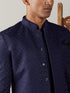 Vastramay Men's Navy Blue Jacquard Sherwani With Kurta Pant Set