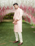 Vastramay Men's Peach Sequined Indo Sherwani Set