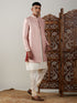 Vastramay Men's Peach Sequined Indo Western Sherwani With Kurta Pyjama Set