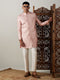 Vastramay Men's Peach Sequined Indo Western Sherwani Set