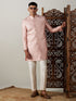 Vastramay Men's Peach Sequined Indo Western Sherwani Set