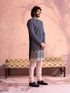 Vastramay Men's Navy Blue And Pink Georgette Sherwani With Kurta Pyjama Set