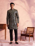 SHRESTHA By VASTRAMAY Men's Black Georgette Embellished Indo Set