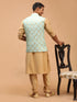 Vastramay Men's Green Woven Design Ethnic Jacket And Rose Gold Kurta And Pyjama Set