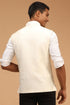 VASTRAMAY Cream Mirror Work Viscose Sleeveless Ethnic Jacket Baap Beta Set