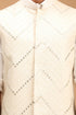 VASTRAMAY Cream Mirror Work Viscose Sleeveless Ethnic Jacket Baap Beta Set
