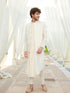 Vastramay Men's Cream Mirror Jacket With Pleated kurta pyjama Set
