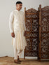 Vastramay Men's Cream Mirror Jacket With Pleated kurta pyjama Set