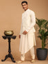Vastramay Men's Cream Mirror Jacket With Pleated Kurta Pyjama Set