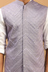 VASTRAMAY Purple Mirror Work Viscose Sleeveless Ethnic Jacket Baap Beta Set