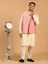 Vastramay Men's Purple Sequined Ethnic Jacket With Cream Kurta And Viscose Pant Set