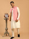 Vastramay Men's Purple Sequined Ethnic Jacket With Cream Kurta And Viscose Pant Set