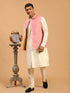 Vastramay Men's Purple Sequined Ethnic Jacket With Cream Kurta And Viscose Pant Set