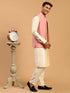 Vastramay Men's Purple Sequined Ethnic Jacket With Cream Kurta And Viscose Pant Set