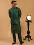 Vastramay Men's Green Embellished Jacket And Green Kurta And Pant Set