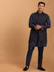 VASTRAMAY Men's Blue Woven Jacket With Kurta Pant Set