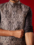 Vastramay Men's Black Jacquard Silk Blend Ethnic Jacket