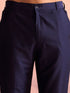 Vastramay Men's Navy Blue Silk Embroidered Jodhpuri With Curved Kurta Pant Set