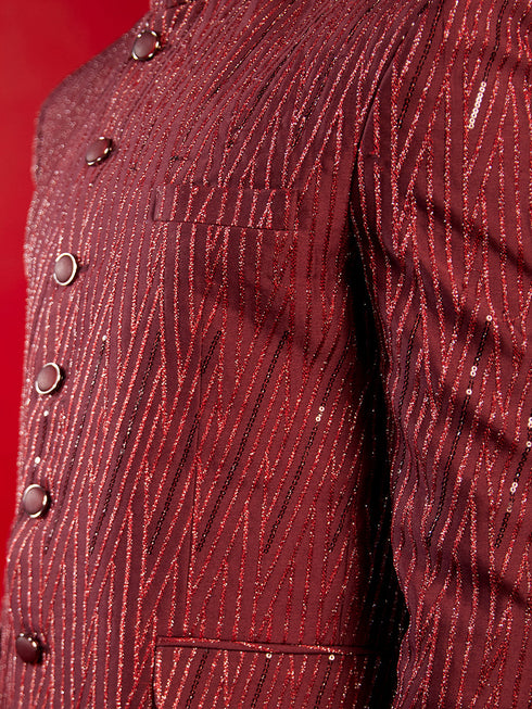 Vastramay Men's Maroon Sequined Jodhpuri