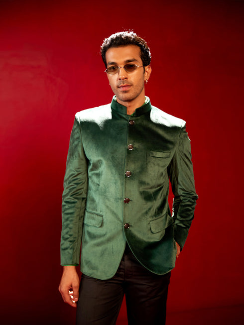 Vastramay Men's Green Velvet Jodhpuri