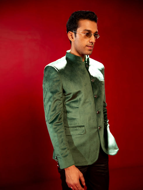 Vastramay Men's Green Velvet Jodhpuri