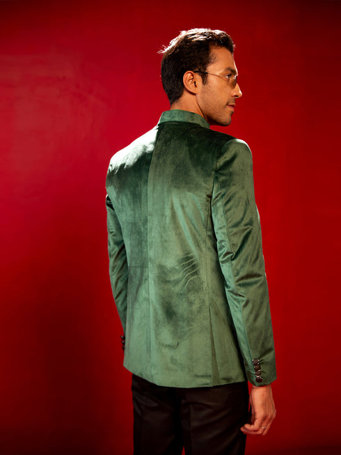 Vastramay Men's Green Velvet Jodhpuri