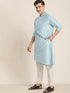 Vastramay Men's Aqua Blue Tread Work Kurta With Cream Pant
