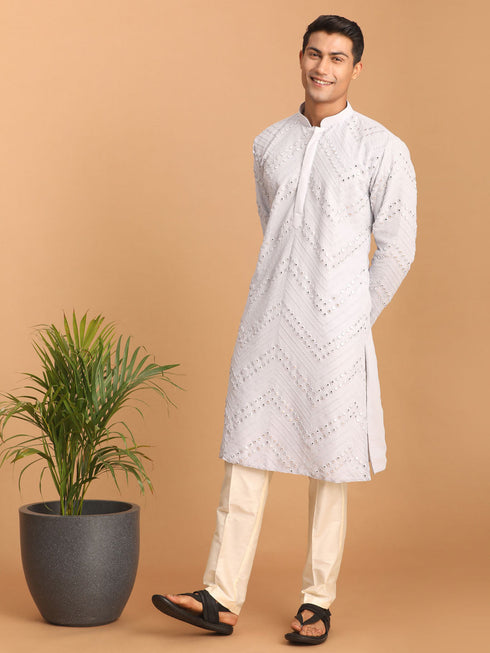 Vastramay Men's Aqua Blue Mirror Kurta Pant Set