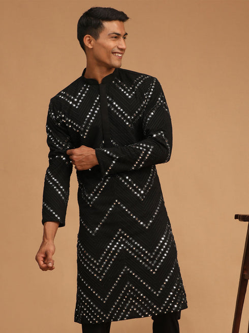Vastramay Men's Black Mirror Kurta