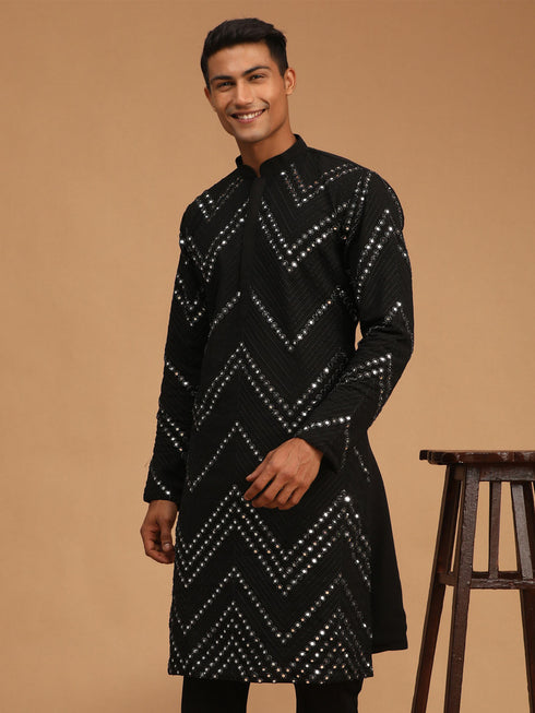 Vastramay Men's Black Mirror Kurta