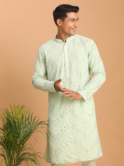 Vastramay Men's Mint Green Mirror Kurta