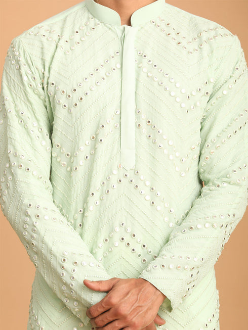 Vastramay Men's Mint Green Mirror Kurta