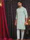 Vastramay Men's Mint Green Mirror Kurta Pant Set