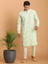 Vastramay Men's Mint Green Mirror Kurta Pant Set