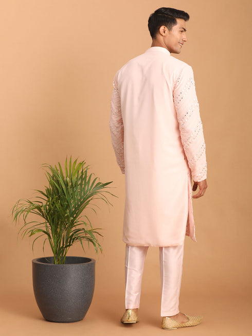 Vastramay Men's Pink Mirror Kurta Pant Set