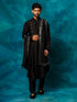 Vastramay Men's Black Pleated Kurta Pant With Dupatta Set
